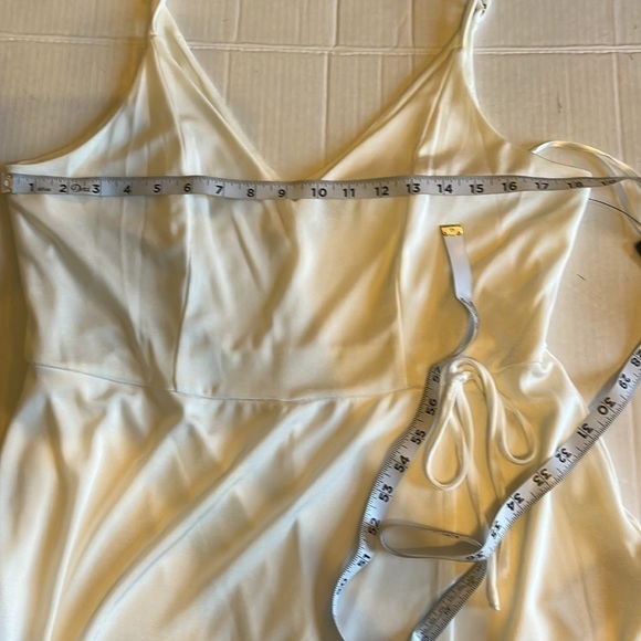 NWT-Bebe-XL-white-stretchy, adjustable straps, wrap skirt romper. Built in short - Picture 10 of 13